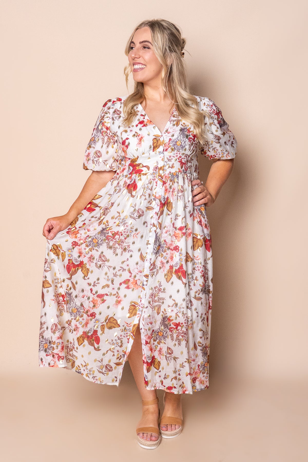 Bridie Midi Dress in White Multi