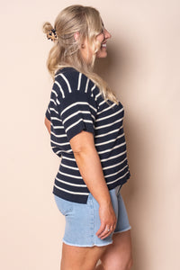 Kiley S/S Striped Knit Top in Navy