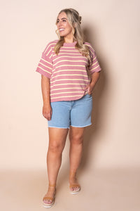 Kiley S/S Striped Knit Top in Musk