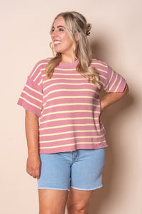 Kiley S/S Striped Knit Top in Musk
