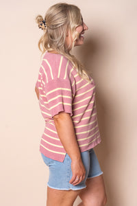 Kiley S/S Striped Knit Top in Musk