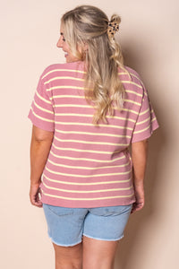 Kiley S/S Striped Knit Top in Musk