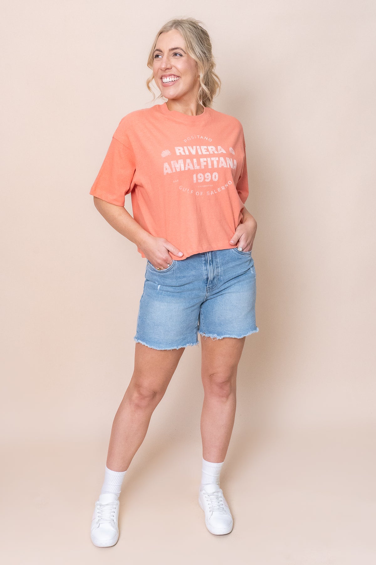 Riviera Oversized Crop Tee in Rose - All About Eve