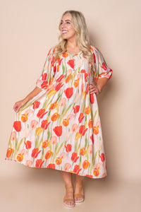 Solita Midi Dress in Beige Multi