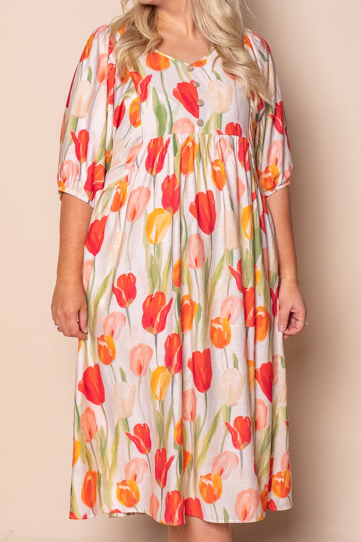 Solita Midi Dress in Beige Multi