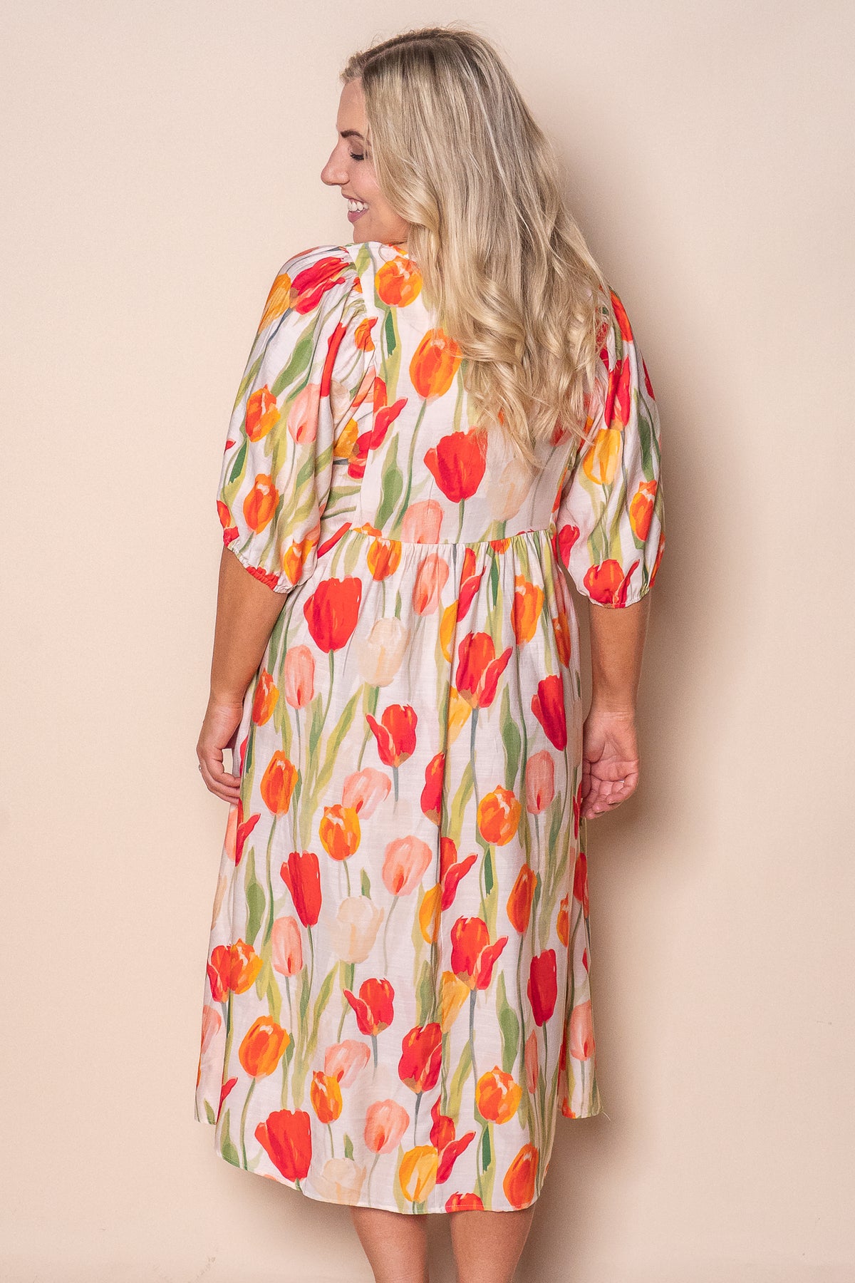 Solita Midi Dress in Beige Multi