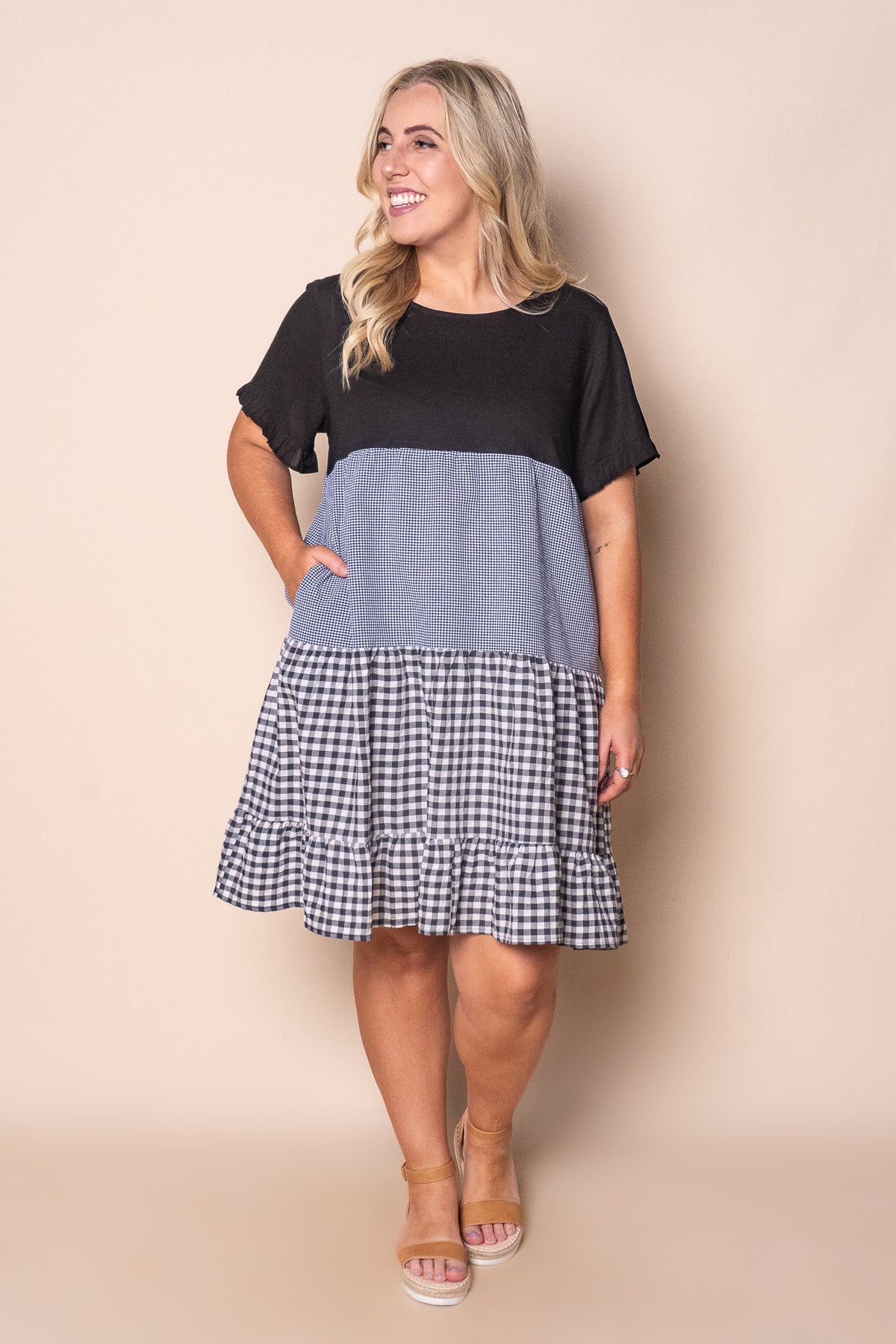 Monica Gingham Dress in Black