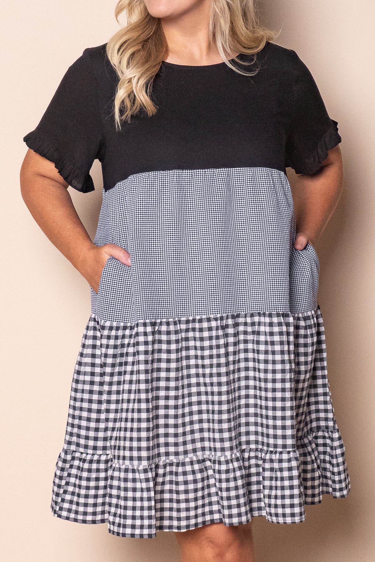 Monica Gingham Dress in Black