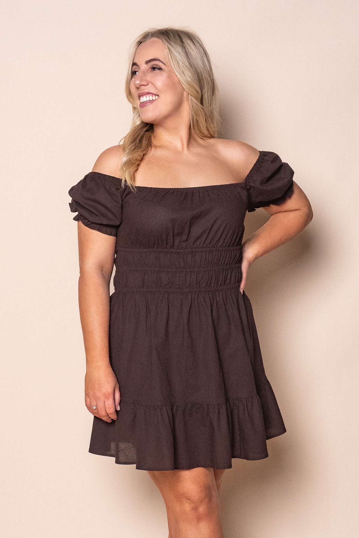 Essential SS Mini Dress in Brown - All About Eve