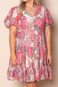 Vivian Gold Metallic Floral Dress in Pink