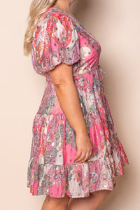 Vivian Gold Metallic Floral Dress in Pink