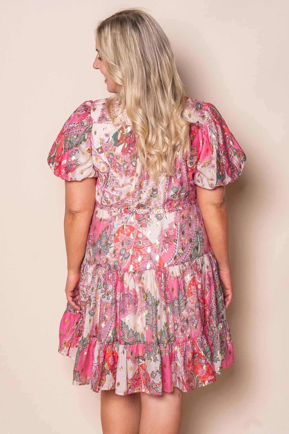 Vivian Gold Metallic Floral Dress in Pink