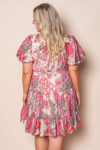 Vivian Gold Metallic Floral Dress in Pink