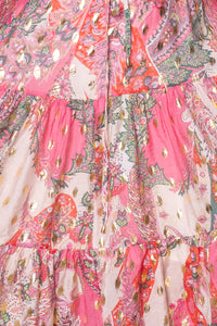 Vivian Gold Metallic Floral Dress in Pink