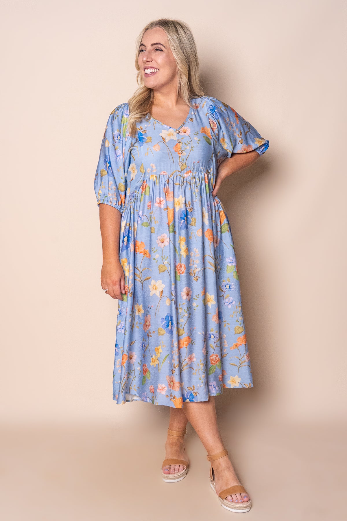 Anna Midi Dress in Light Blue