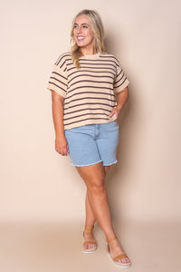 Kiley S/S Striped Knit Top in Nougat