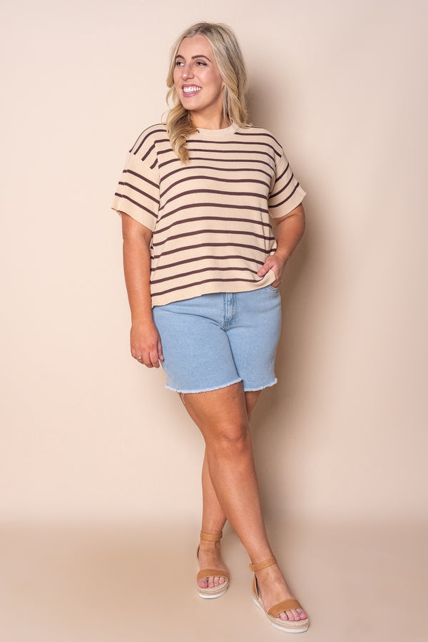Kiley S/S Striped Knit Top in Nougat