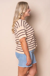 Kiley S/S Striped Knit Top in Nougat