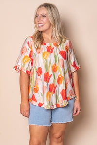 Heidi Floral Top in Beige Multi