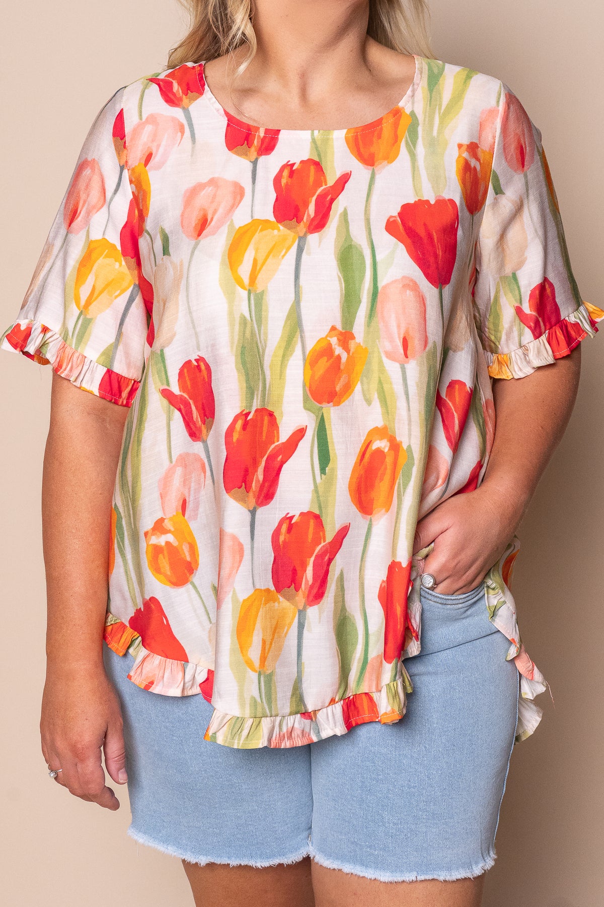 Heidi Floral Top in Beige Multi