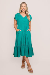Genie Midi Dress in Jade