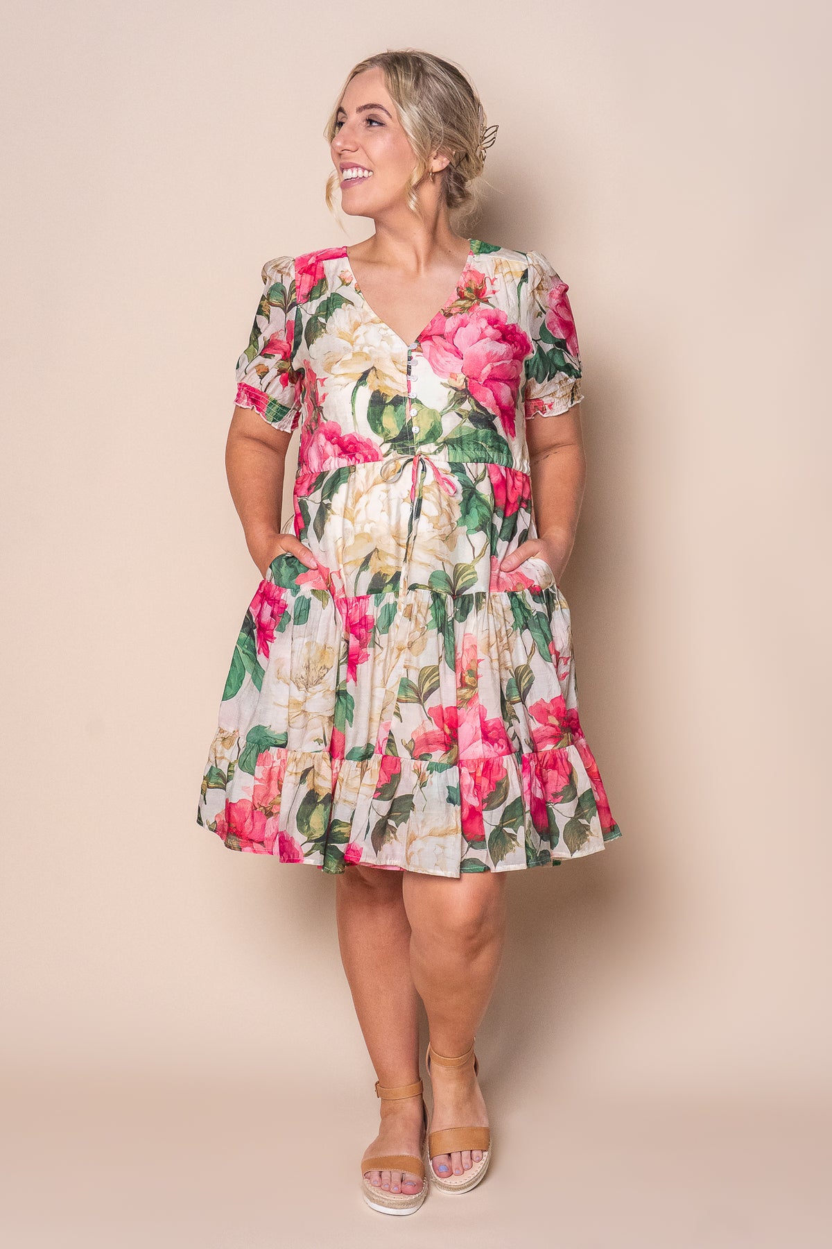 Ginger Floral Dress in Pink Multi