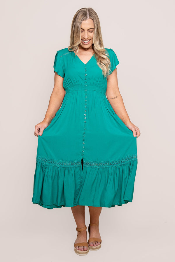 Genie Midi Dress in Jade