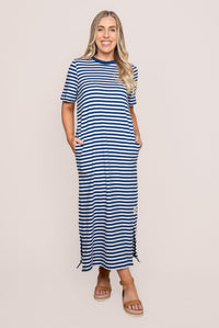 Merry Tee Dress in China Blue/White Stripe - Elm