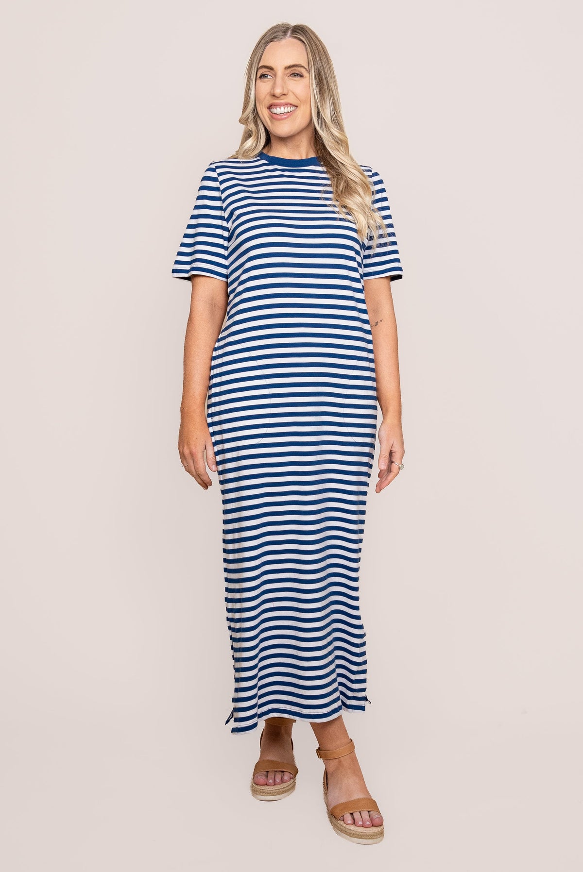Merry Tee Dress in China Blue/White Stripe - Elm