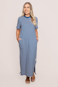 Merry Tee Dress in China Blue/White Stripe - Elm