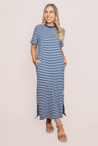 Merry Tee Dress in China Blue/White Stripe - Elm