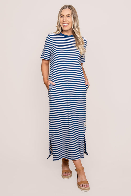 Merry Tee Dress in China Blue/White Stripe - Elm