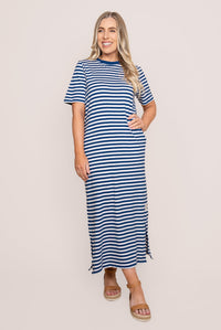 Merry Tee Dress in China Blue/White Stripe - Elm
