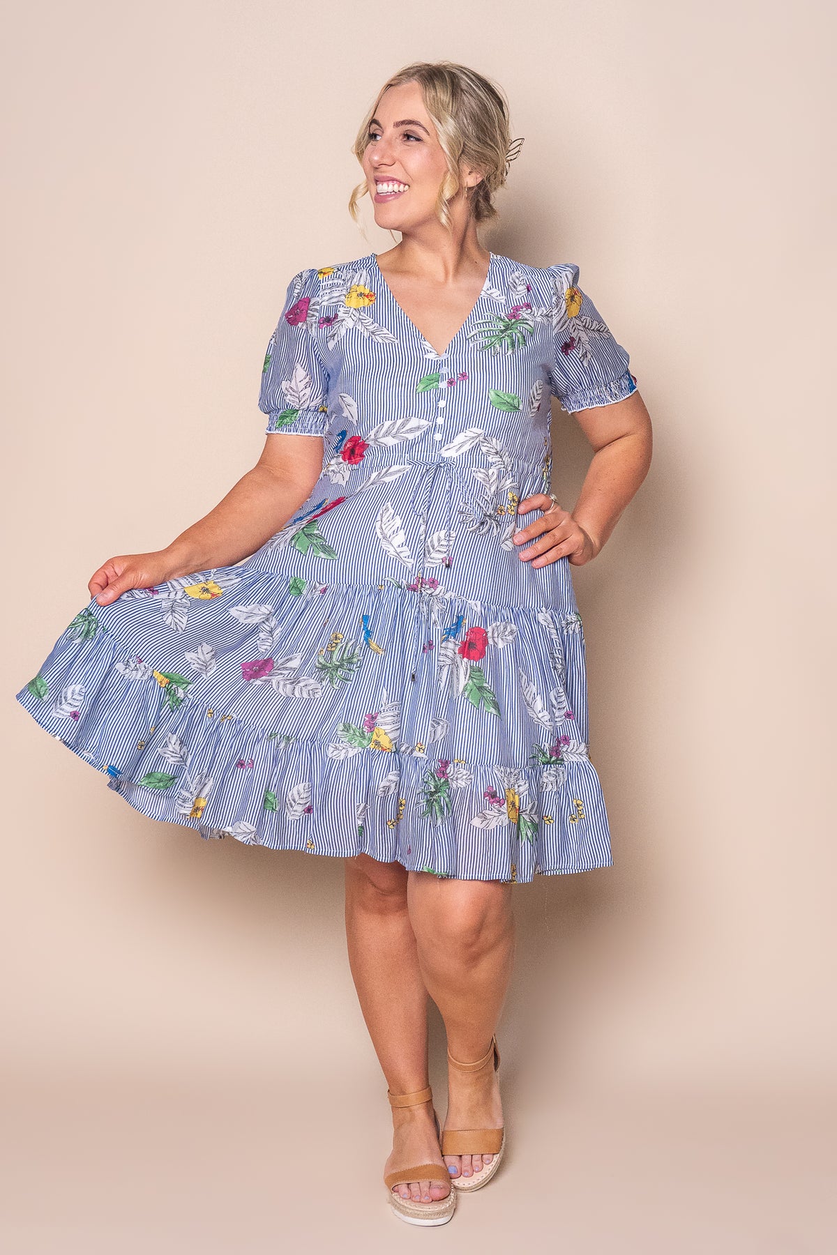 Winsletta Floral Striped Dress in Blue