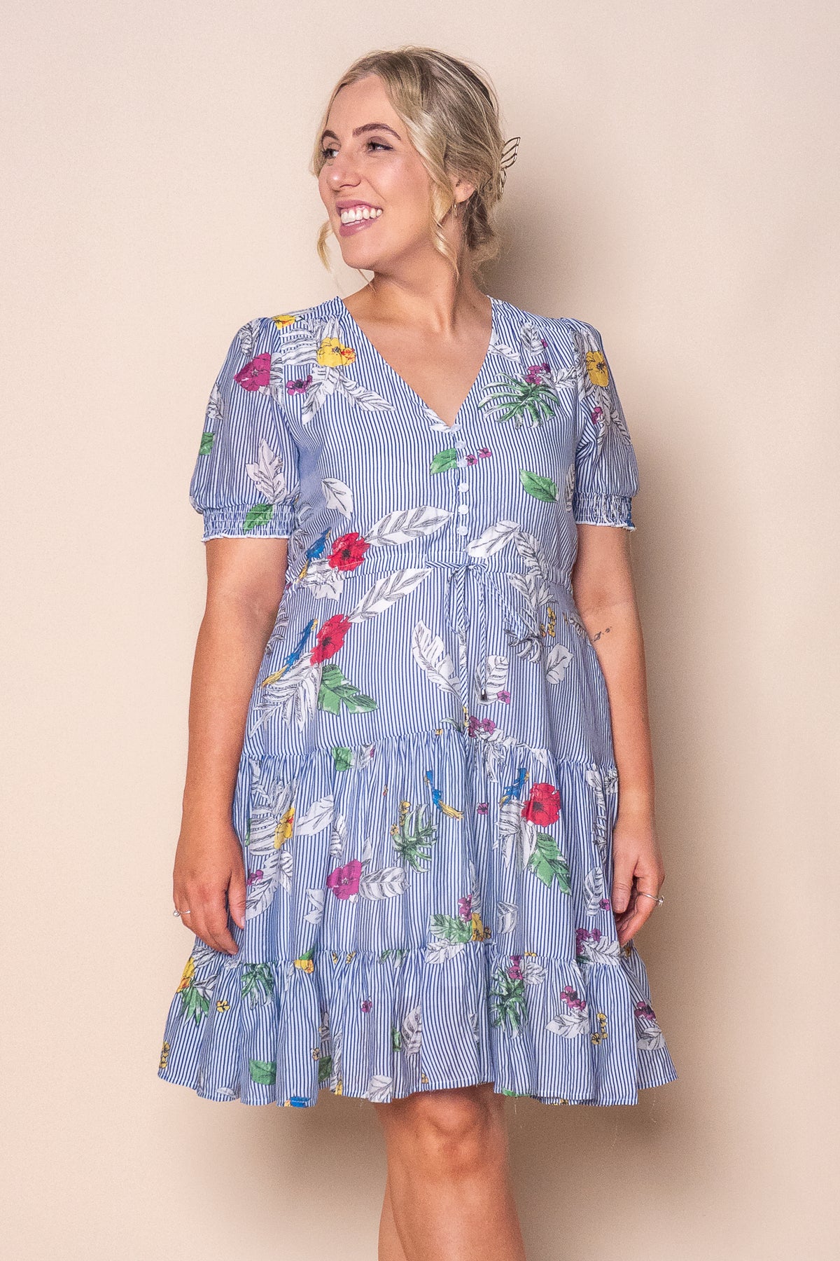 Winsletta Floral Striped Dress in Blue