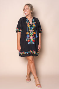 Orphea Embroidered Floral Dress in Black