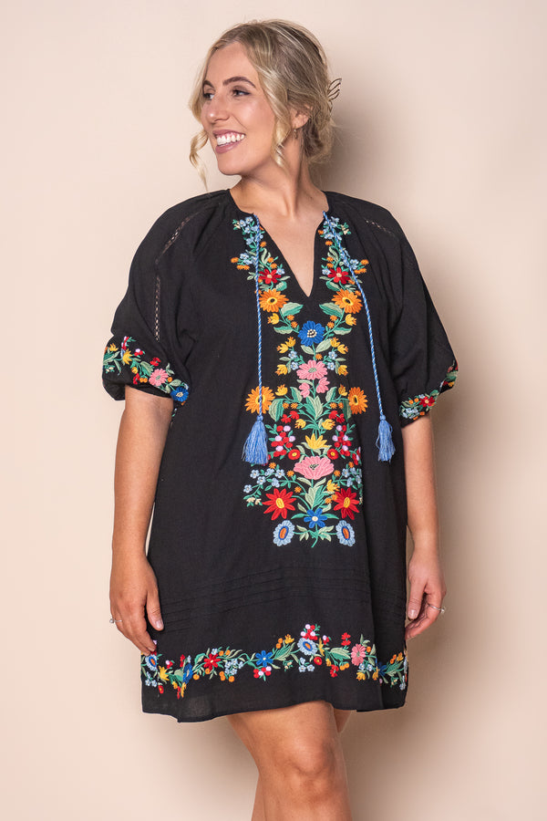Orphea Embroidered Floral Dress in Black