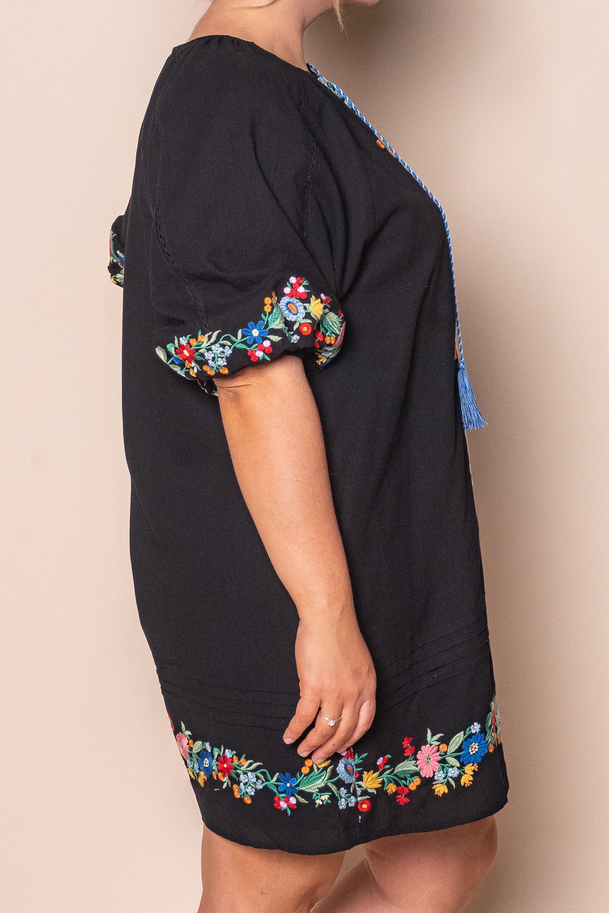 Orphea Embroidered Floral Dress in Black