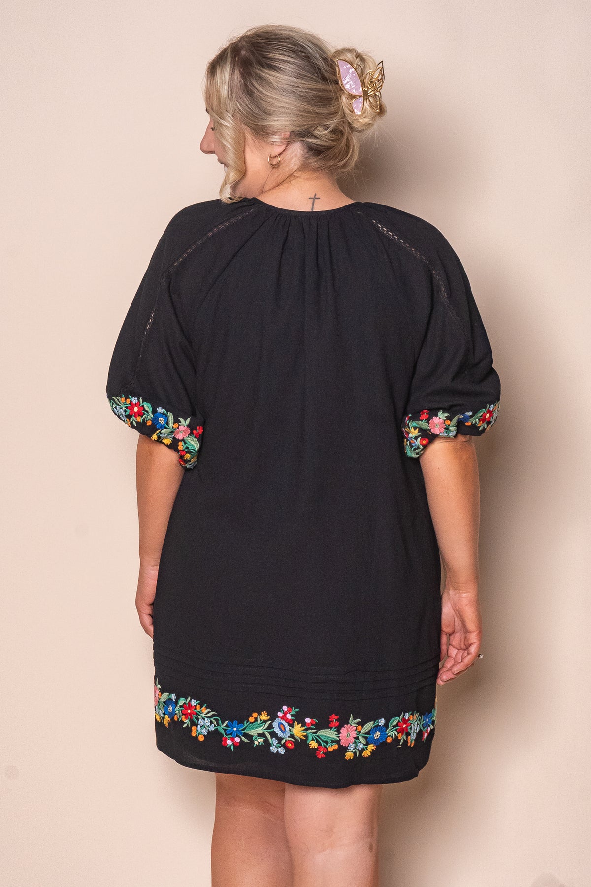 Orphea Embroidered Floral Dress in Black