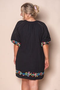 Orphea Embroidered Floral Dress in Black