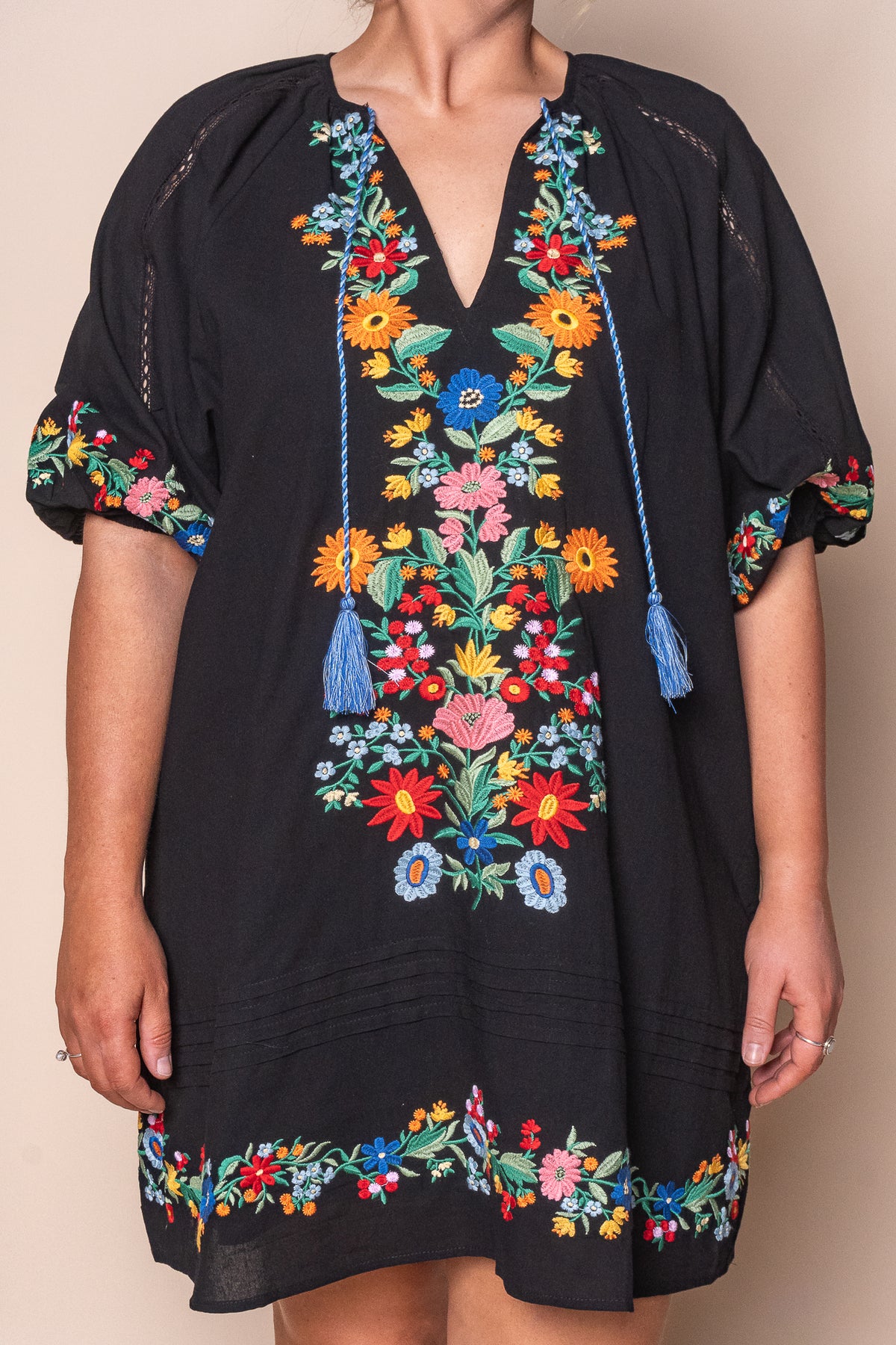 Orphea Embroidered Floral Dress in Black
