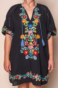 Orphea Embroidered Floral Dress in Black