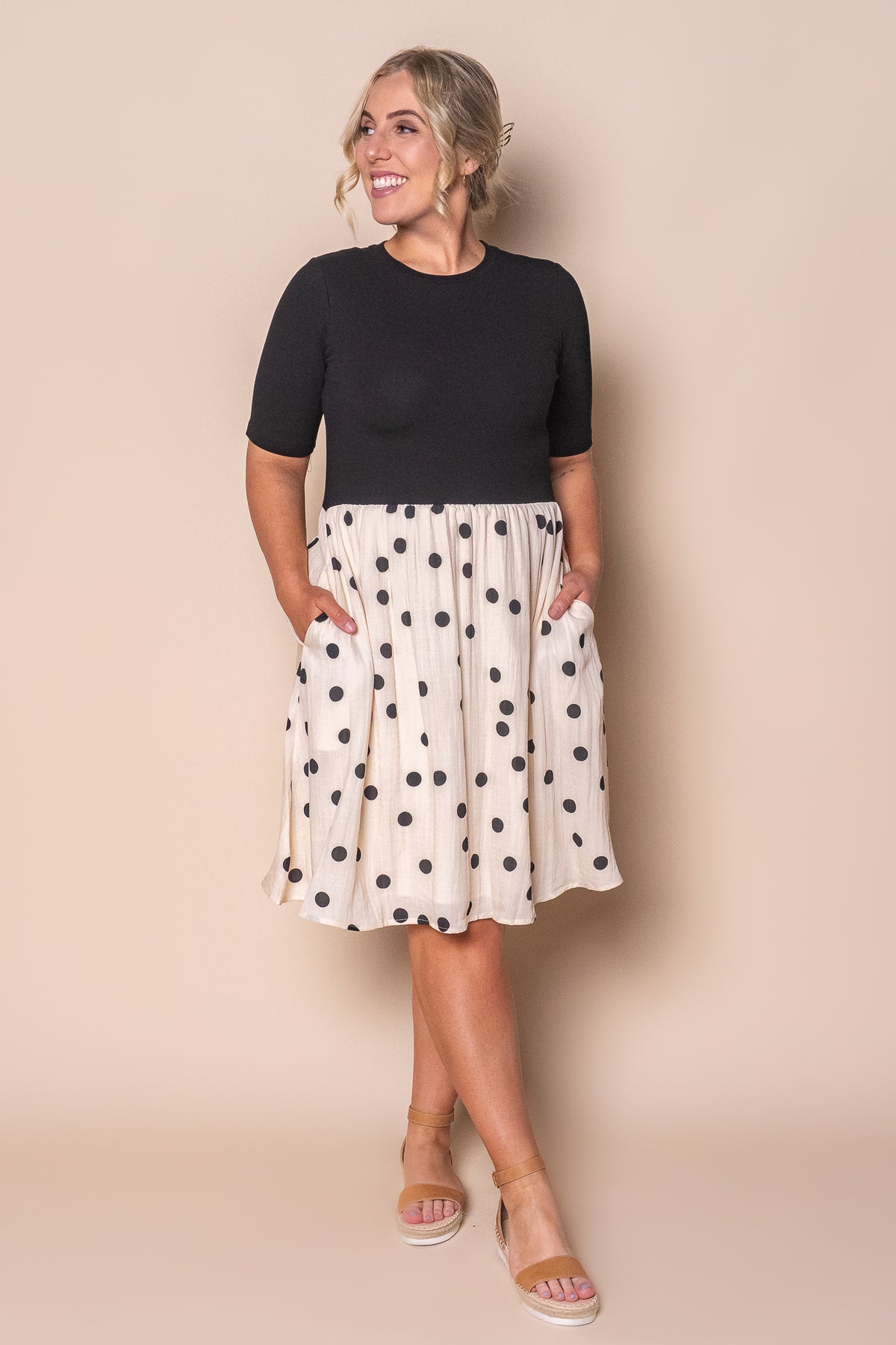 Solenne Polka Dot Dress in Black/Ivory
