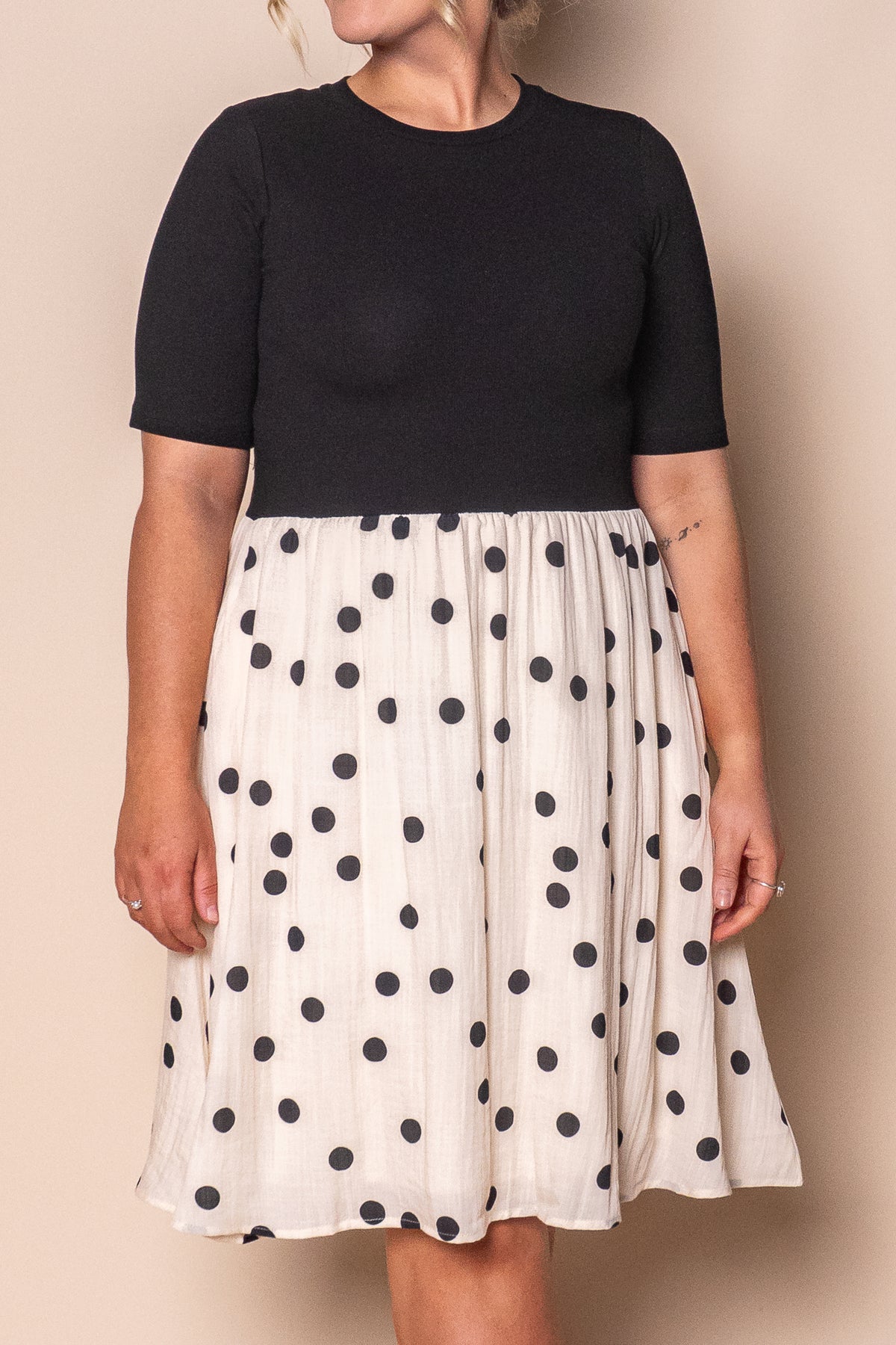 Solenne Polka Dot Dress in Black/Ivory