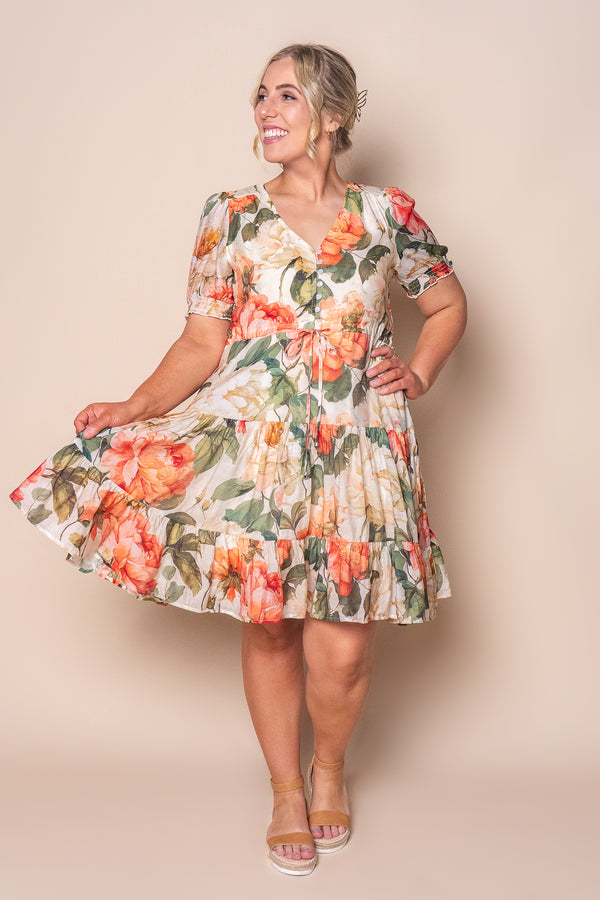 Ginger Floral Dress in Coral Multi