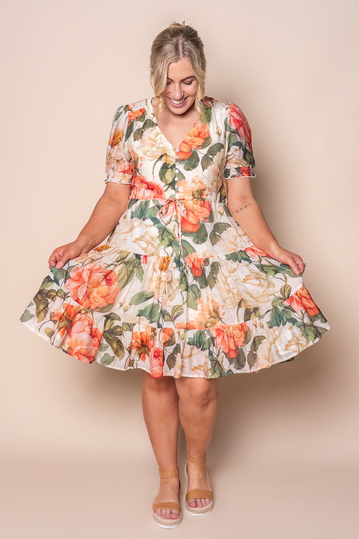 Ginger Floral Dress in Coral Multi