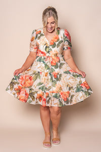Ginger Floral Dress in Coral Multi
