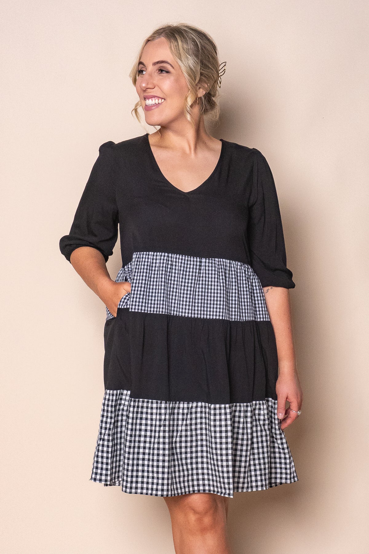Prunella Checked Dress in Black