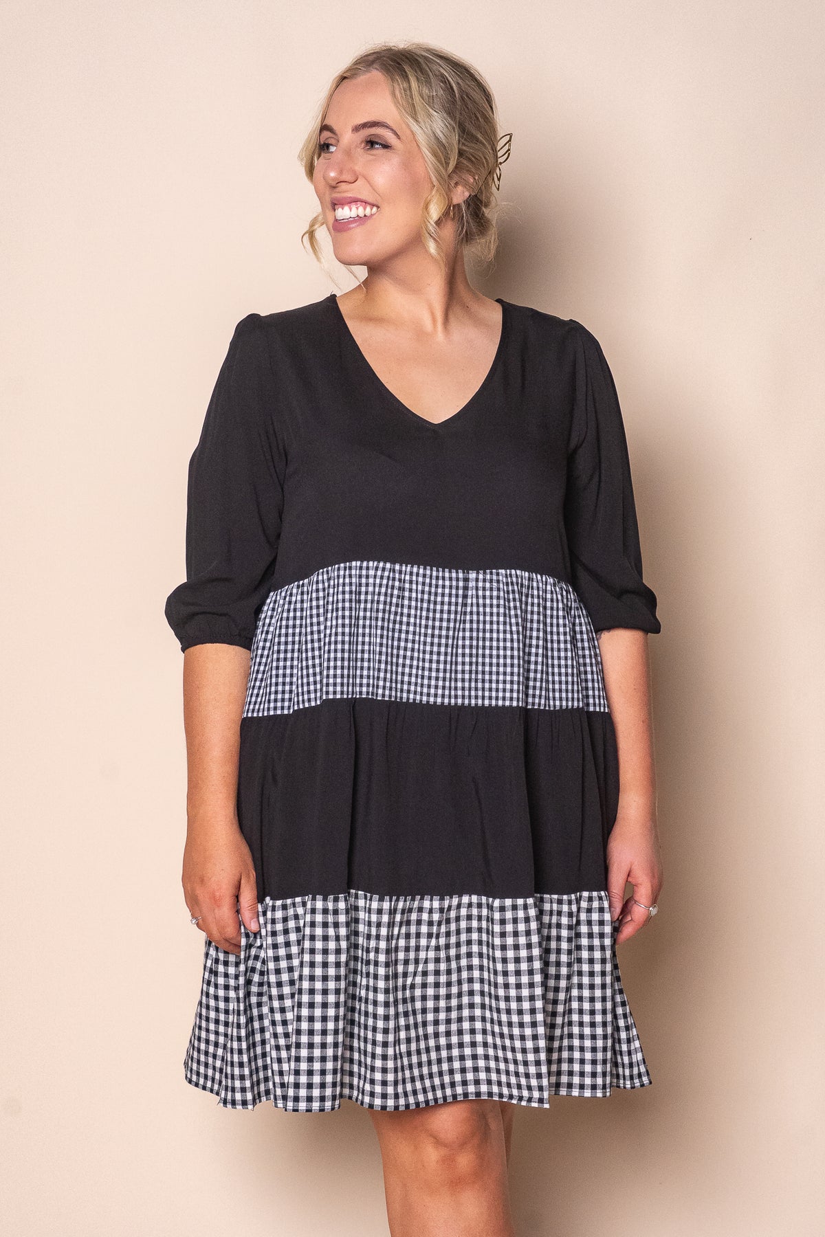 Prunella Checked Dress in Black