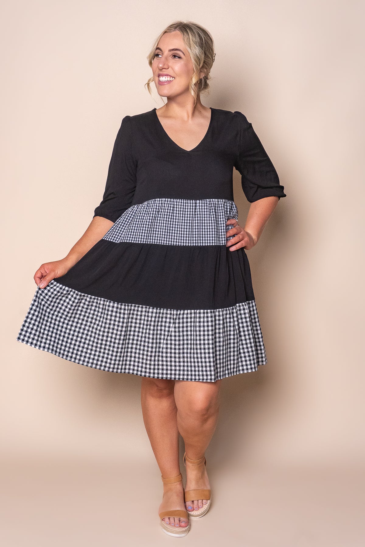 Prunella Checked Dress in Black